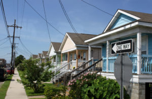 row of colorful houses in the historic lower ninth ward neighborhood